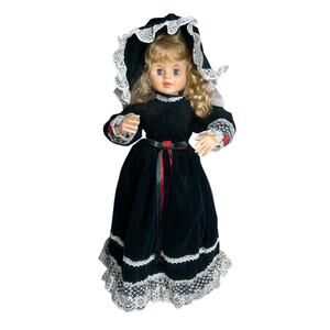 Vtg Telco Motionette Christmas Victorian Girl Animated Green Velvet Dress 24"